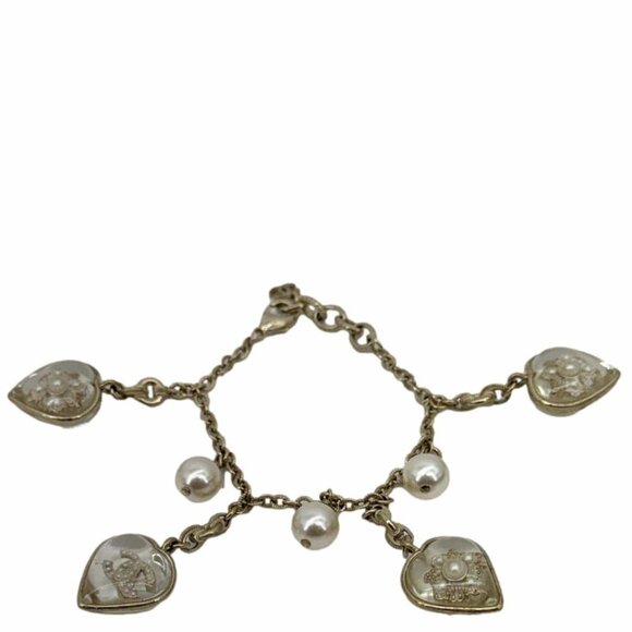 Chanel  Crystal Pearl Heart CC Charm Bracelet Off White - Picture 1 of 7